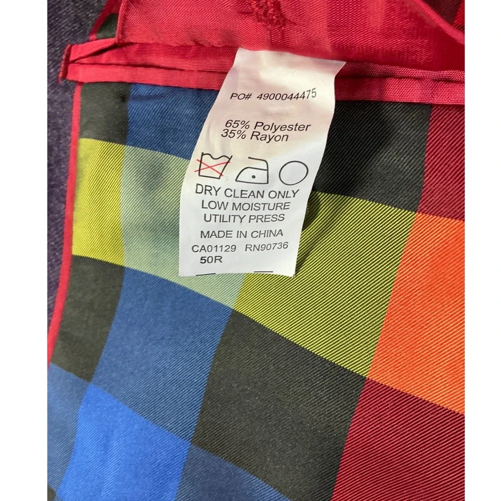 Tallia Blazer Mens 50R Purple Elbow Patches Rainbow Plaid Lining Sport Coat